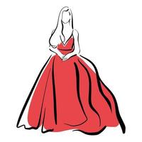 flicka i en röd klänning skiss. mode illustration vektor