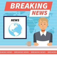 Breaking News flachbild Vector Illustration Konzept. männlicher Nachrichtensprecher