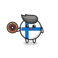 Illustration eines finnischen Flaggenabzeichens, der einen Donut isst vektor