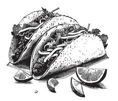 mexikansk tacos skiss hand dragen i klotter stil vektor illustration