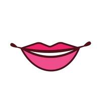 lächelnd Mensch weiblich Frauen Lippen mit rötlich Rosa farbig Lippenstift isoliert Vektor Symbol auf Platz Weiß Hintergrund. einfach eben Karikatur Kunst gestylt Zeichnung.