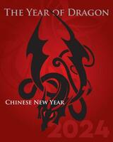 glücklich Chinesisch Neu Jahr 2024. Jahr von das Drachen Banner Vorlage Design. mit schwarz Drachen und Blume Hintergrund. vektor