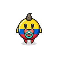 Baby Kolumbien Flagge Abzeichen Zeichentrickfigur mit Schnuller vektor