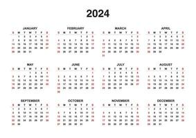 2024 månatligt kalender Start från söndag vektor