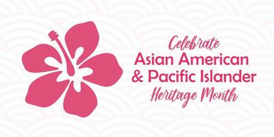 asiatisch amerikanisch, Pazifik Insulaner Erbe Monat Vektor Banner mit tropisch Hibiskus Symbol, Hand gezeichnet hawaiisch Blume Silhouette. Gruß Karte, aapi drucken