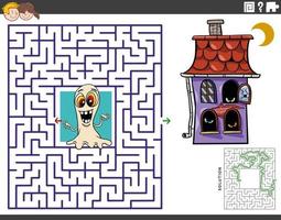 Labyrinth-Spiel mit Cartoon-Geist und Spukhaus vektor