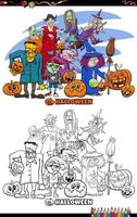 Cartoon Halloween Zeichen Gruppe Malbuch Seite vektor