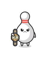 Bowling-Pin-Maskottchen-Charakter als mma-Kämpfer mit dem Champion-Gürtel vektor