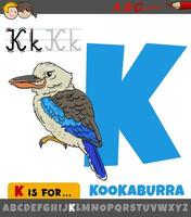 Brief k von Alphabet mit Karikatur Kookaburra Vogel Charakter vektor