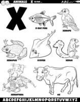Karikatur Tier Zeichen zum Brief x einstellen Färbung Seite vektor