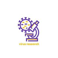 virus forskning vektor logotyp med mikroskop