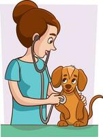 illustration av en kvinna veterinär innehav en valp hund vektor