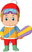 ein jung Junge Charakter halten ein Snowboard vektor