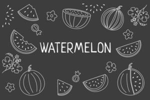 uppsättning vattenmelon stroke på svart vektor