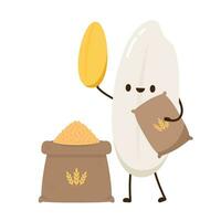 Reis Karikatur und Reis Schüssel auf Weiß Hintergrund Vektor Illustration. süß Essen Maskottchen Logo zum Restaurant.