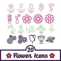 einstellen von Gliederung Blume Symbole Vektor Illustration