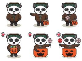 panda halloween set frankenstein vektor