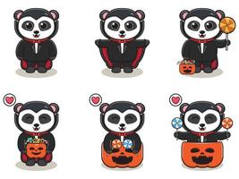 panda halloween set dracula vektor