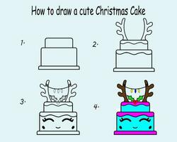 Schritt durch Schritt zu zeichnen ein süß Weihnachten Kuchen. Zeichnung Lernprogramm ein süß Kuchen. Zeichnung Lektion zum Kinder. Vektor Illustration