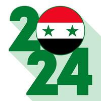 Lycklig ny år 2024, lång skugga baner med syrien flagga inuti. vektor illustration.