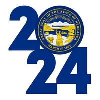 2024 Banner mit Nebraska Zustand Flagge innen. Vektor Illustration.