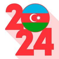 Lycklig ny år 2024, lång skugga baner med azerbaijan flagga inuti. vektor illustration.