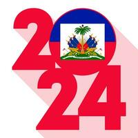 Lycklig ny år 2024, lång skugga baner med haiti flagga inuti. vektor illustration.