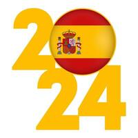 glücklich Neu Jahr 2024 Banner mit Spanien Flagge innen. Vektor Illustration.