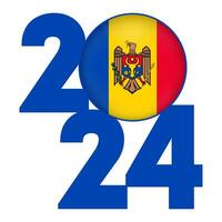 glücklich Neu Jahr 2024 Banner mit Moldau Flagge innen. Vektor Illustration.