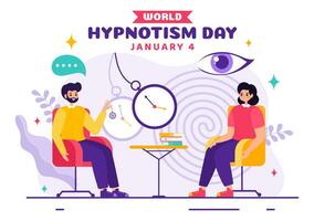 Welt Hypnotismus Tag Vektor Illustration auf 4 Januar mit schwarz und Weiß Spiralen Erstellen ein verändert Zustand von Verstand zum Behandlung Dienstleistungen