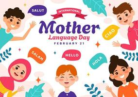 internationell mor språk dag vektor illustration på februari 21 med mamma säger Hej i flera värld språk i platt barn tecknad serie bakgrund