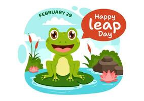 glücklich Sprung Tag Vektor Illustration auf 29 Februar mit Springen Frösche und Teich Hintergrund im Urlaub Feier eben Karikatur Design