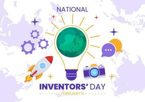 nationell uppfinnare dag vektor illustration på februari 11 firande av geni innovation till hedra skapare av vetenskap i platt tecknad serie bakgrund