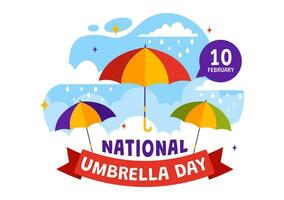 National Regenschirm Tag Vektor Illustration auf 10 Februar mit Regenschirme beim regnerisch Wetter oder Monsun Jahreszeit im eben Karikatur Hintergrund Design