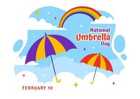 National Regenschirm Tag Vektor Illustration auf 10 Februar mit Regenschirme beim regnerisch Wetter oder Monsun Jahreszeit im eben Karikatur Hintergrund Design