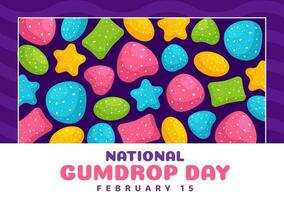 National Gummibärchen Tag Vektor Illustration auf Februar 15 mit köstlich Süßigkeiten hell farbig Kuppel geformt im eben Karikatur Hintergrund
