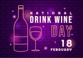 nationell dryck vin dag vektor illustration på februari 18 med glas av vindruvor och flaska i platt tecknad serie lila bakgrund design