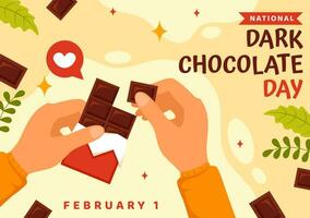 nationell mörk choklad dag vektor illustration på februari 1:a för de hälsa och lycka den där choco ger i platt tecknad serie bakgrund design