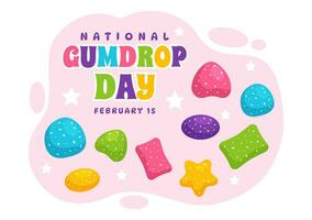 National Gummibärchen Tag Vektor Illustration auf Februar 15 mit köstlich Süßigkeiten hell farbig Kuppel geformt im eben Karikatur Hintergrund