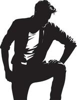 Mann Pose Vektor Silhouette Illustration, ein eben Mann Stil Vektor Silhouette