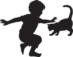 barn spelar med katt vektor silhuett illustration