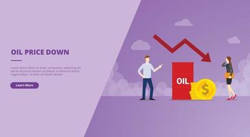 oljepriset nere för webbplatsmallens landningshemsida vektor