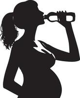 schwanger Frau trinken Wasser Silhouette vektor