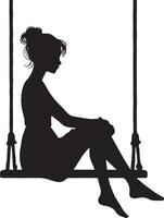 jung Mädchen Sitzung auf das schwingen Vektor Silhouette Illustration schwarz Farbe Weiß Hintergrund 3