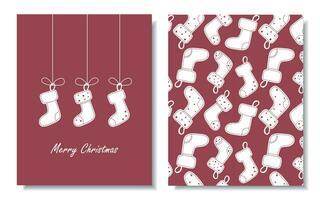 Weihnachten Karte mit hängend Socken auf Bögen und ein Hintergrund. Universal- Weihnachten Banner Vorlage, Hintergrund mit Raum zum Text. Gruß Karte vektor