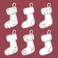 einstellen von Socken zum dekorieren das Haus, Kamin im das Stil von Papierschnitt. Weihnachten Socken sind Weiß auf ein rot Hintergrund. Universal- Aufkleber Vorlage zum das Dekor von Postkarten, Banner, Hintergründe vektor