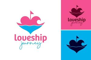 das Logo zum das Liebe Schiff Reise. diese ein Design Anlagegut Das Eigenschaften ein Logo geeignet zum Unternehmen oder Organisationen verbunden zu Liebe, Beziehungen, oder romantisch Kurzurlaube. vektor