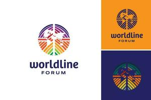 Welt Linie Forum Logo Design Vorlage. ist ein Design Anlagegut geeignet zum ein Forum oder online Gemeinschaft Webseite, Darstellen ein global und inklusive Diskussion Plattform. vektor