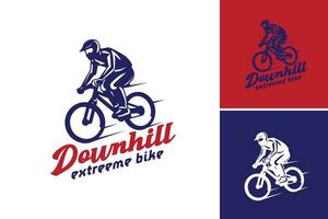 bergab extrem Fahrrad Logo Design ist ein hohe Qualität Design Anlagegut geeignet zum Erstellen Logos zum extrem Radfahren Veranstaltungen oder Marken. es vermittelt ein Sinn von Aufregung und Abenteuer. vektor