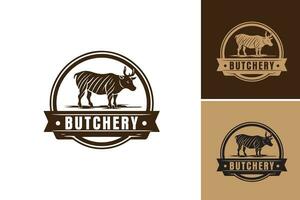 retro butchery logotyp design lämplig för slaktare butiker, kött leverantörer, eller några företag relaterad till de kött industri. vektor